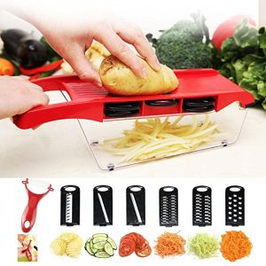 6 in 1 Fruit Vegetable Cutter Slicer Kitchen Mandolin Potato Chipper Onion Cutter with Storage Container