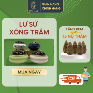 Lư Xông Trầm Gốm Sứ Nắp Đồng ĐẠI CÁT Cao Cấp Sang Trọng [TẶNG KÈM 15 NỤ TRẦM]