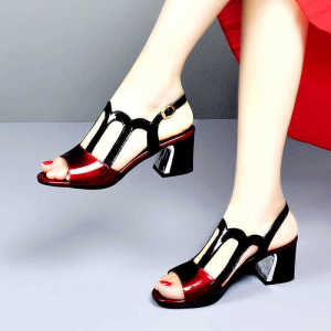 Free Shipping Summer Retro-Style Fish-Mouth Sandals Fashionable Chunky-Heeled Hollowed-Out Lace-Trimmed And With A Single-Strap Design For Women