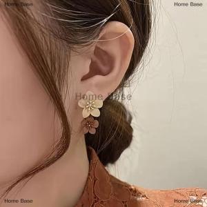 [COD] Home Base Brown Two Color Flower Drop Dangle Earrings For Women Korean Fashion Jewelry Wedding Party Girl Elegant Jewelry Accessories