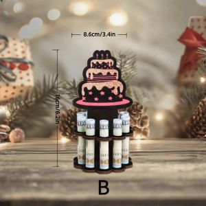 Wooden Birthday Cake Money Stand Money Holders Card Slot Ornament Shape Cash Holders Tree Hanging Birthday Gift Party