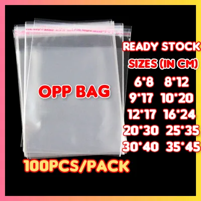 Self Adhesive Opp Plastic Bag 100pcs Per Set Opp Packing Beg Transparent Plastik beg Untuk Bungkusan T-shirt Baju Tudung