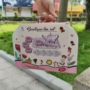 [XinNgo.] Kids Tea Party Set for Little Girls Mermaid Gift Pretend Toy Tin Tea SetPrincess Tea Time Kitchen Pretend Play Tea Set Toys