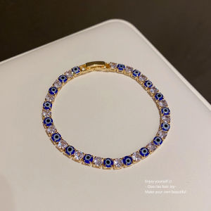 Evil Eye Zircon Geometric Bracelet Rhinestone Lucky Blue Eyes Charm Bracelet Women Lucky Amulet Protection Adjustable Wristband Charm Jewelry 邪眼锆石几何手链