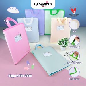 Topla Zipper File Organizer A4 Pastel Multicolor dengan Pegangan Kain