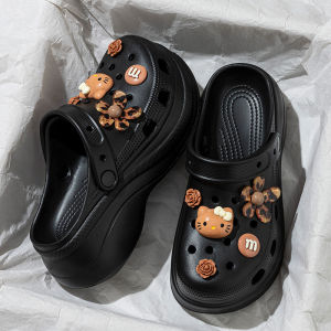 [Free Shipping] Thick-soled high-heeled sandals for women perforated shoes for outdoor wear slip-on beach sandals home slippers womens closed-toe slippers