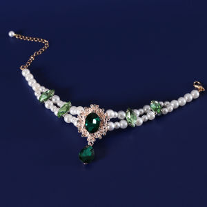 Pet Cat Dog Pearl Necklace Collar with Crystal Gem Pendant Photo Prop