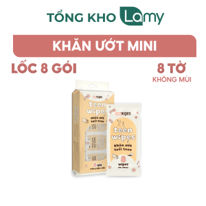 Lốc 08 gói khăn ướt Teen Wipes gói 8 tờ nhỏ gọn tiện lợi không mùi cho học sinh sinh viên