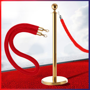 1.5M Red Queue Barrier Stand Posts Rope with Gold hook VIP Queue Posts Rope Crowd Control Rope