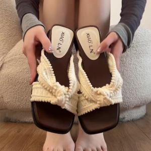[Free Shipping] 2026 New Niche Shallow-Toe Cross-Strap Wedge Heel Outdoor WomenS Slippers Square-Toe WomenS Indoor And Outdoor Slippers