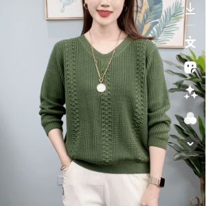 Womens Sweater V-neck New Knitted Sweater Large Loose Long Sleeve Top