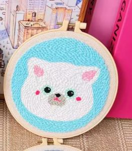 Ready Stock-Cat Series - Punch Needle Embroidery Set Kit Cat Cute Animal Picture Cross Stitch Kits Embroidery Frame Crafts For Adults Diy Gift
