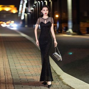 ชุดนางเงือกเลื่อมลดน้ำหนักชุดออกงานกลางคืนระดับไฮเอนด์ที่หรูหราสำหรับงานเลี้ยงงานแต่งงานวันเกิดและงานพิธีกร