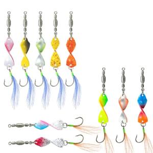 10pcs Wobbler Jigging Baits Spoon Lures Artificial Spinnerbaits with Feather Hook Twisted Baits Fishing Tackle