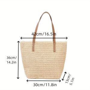 IELGY Túi tote phẳng Túi mây đan Đeo Vai Túi đi biển túi rơm cổ điển cho nữ dây đeo Đeo Vai Da