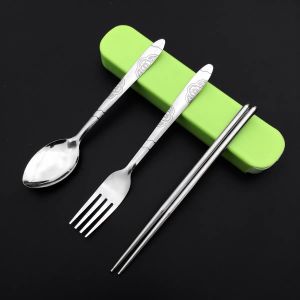 Spoon Fork & Chopsticks Tableware Set w/ Case Travel Portable Spoon Set 3in1