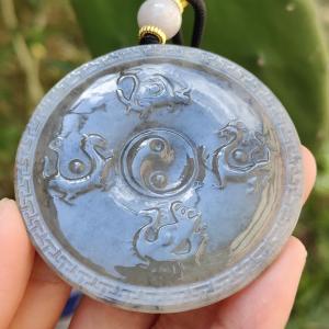 The Four Divine Beasts with Qiankun Yin and Yang eight trigrams Black Natural Type A Jadeite Pendant with certificate weigh 31.14 grams 57.3 * 57.3 * 5.3 mm suitable for daily wear or hang in your car or house (pendant60)