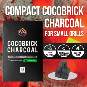 FYRO Cocobrick Premium Coconut Charcoal Squares (36pcs) – Longer Burn & High Heat for Smaller Compact Grills - Lotus Hibachi Konro & Japanese Table Grills. 100% Natural Eco-Friendly Smokeless while lighting