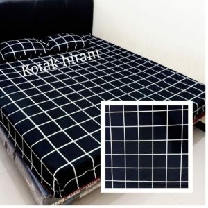 produk terbaik jual murah sarung kasur busa resleting motif kotak kotak ukuran / bahan poliester  warna hitam dan navy