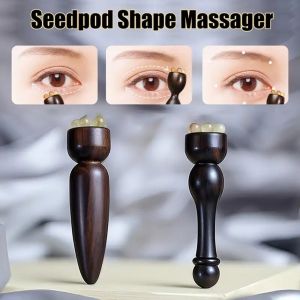 OPBWQH Reduce Puffiness Sandalwood Lotus pod Massager Five Beads Design Face Lifting and Tightening Guasha Face Massager Tool Comfortable Traditional Therapy Eye Massage Stick Head Relaxation