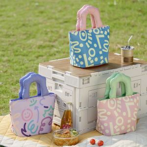 SWEET TIM Handheld Fruit Fresh-keeping Pouch Large Capacity Printed Insulated Handbag Practical Fashion Picnic Travel Storage Pouch for Home