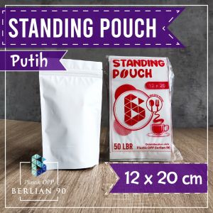 Standing Pouch Putih Doff 12x20 Cm - Plastik Kemasan Kopi-Snack-Cemilan isi 50 Pcs
