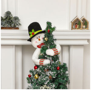 Christmas Tree Topper Long Arm Santa Snowman Hugging Decor Reusable Fabric Holiday Ornament