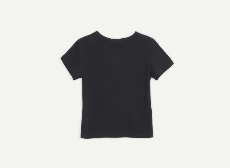 ☆韓国の人気☆【RONRON】☆U NECK SILK RIBBON T SHIR.T☆ RONRON】DOUBLE RIBBON SLIM CROP T SHIRT (RONRON/Tシャツ