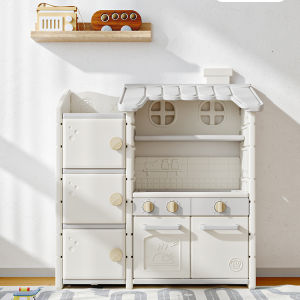 Instock - 4 IN 1 Kids Cabinets Kitchen Pretend Play Storage Cabinet Kids Toy drawer Organizer Book Shelf Block Panel Writing table White Board Magnetic panel Space Saver Study Table Wardrobe Organizers Shelf Cabinet Storage Box