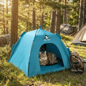 OUTOPEN Breathable Pet Tent House Portable Comfortable Folding Cat House Pet Supplies with Double-sided Mat Outdoor Pet Tent Camping Use