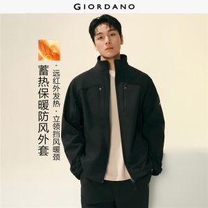 GIORDANO Men Jackets G-MOTION Print Fleece-Lined Softshell Jackets Stand Collar Fashionable Casual Relaxed Jackets 01076700