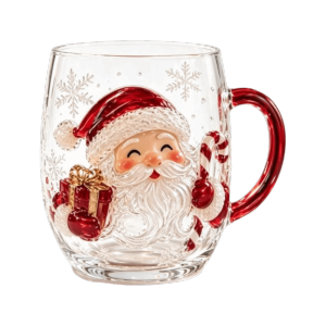 FLEURS Reindeer Christmas Glass 2D Pattern Snowman Santa Claus Clear Glass Christmas Gift Bird Christmas Art Cup Holiday Table Decor