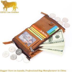 Royal Bagger Short Wallet Purse For Men Genuine Cow Leather Retro Fashion Small Card Holder RFID Block Double Zipper Wallets Man