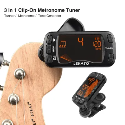 Guitar Tuner Clip On Metronome Tuner 3 In 1 Multifunction Portable Tuner for Violin and Ukulele