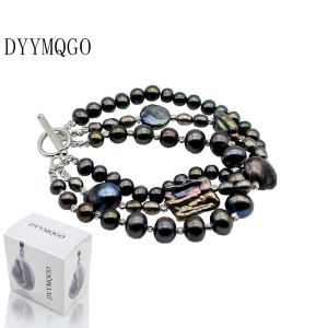 Personalized Lady Multilayer Bracelet Natural Baroque Pearl & Black Pearl Handmade Bohemian Jewelry Vintage Artistic Style