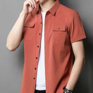 Kemeja lengan pendek pria dewasa linen shirt kasual polos slimfit terbaru
