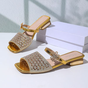 Free Shipping Trendy And Casual Slip-On Sandals New Rhinestone Flat Shoes WomenS Beachwear One-Strap Sandals