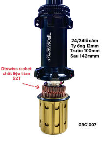 Đùm Overtop 24/24lỗ căm (mã 1007) ty ống 12mm chất liệu dtswiss rachet 52t bằng titan dành cho xe đạp