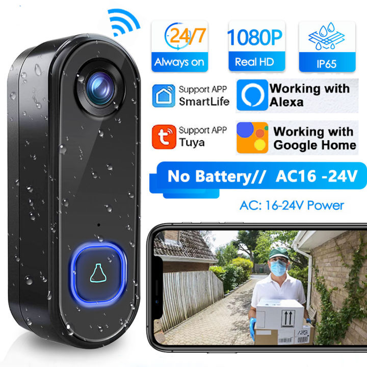 Tuya 1080P Smart WiFi Video Doorbell Camera AC Power Supply No