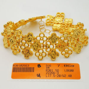 YON HING Rantai Tangan Full Clover Kosong Full Gold / 2 Tone (5D) Emas 916