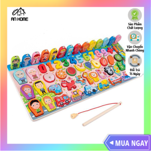 [SẴN HÀNG][HCM] Bộ Bảng Gỗ Câu Cá 63 Chi Tiết Thông Minh Ghép Hình Học Chữ Cái Phương Tiện Học Cho Bé