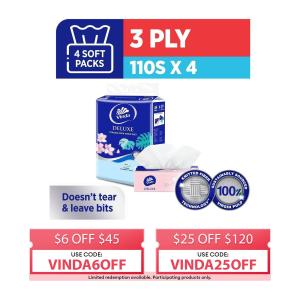 [Packaging May Vary] Vinda Deluxe Soft Pack Facial Tissue Large