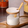 Bộ 3 hũ thủy tinh nắp gỗ đựng gia vị có nắp muỗng Hobby Home Decor VTD. 