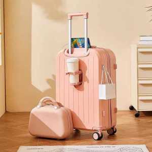 fs168 Koper 2 in 1 Koper kabin Laptop USB koper 2024 inch Bottle holder tahan banting roda Berputar 360 Koper Mini 14 Inch