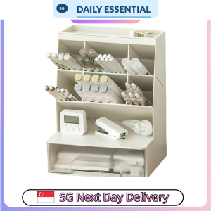 【DAILY ESSENTIAL】 Slanted Pen Holder with Clear Drawer and Covered Top