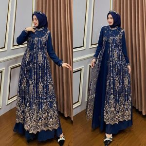 Laura Dress Ceruty Mix Brukat Gamis Wanita Model Terbaru 2024 Remaja Dress Wanita Kondangan Elegan
