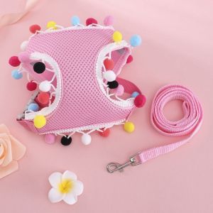 SDFSF Adjustable Dog Harness Vest Colorful Ball Breathable Mesh Pet Harness Leash Pet Leash Set Escape-Proof Pet Walking Rope Training