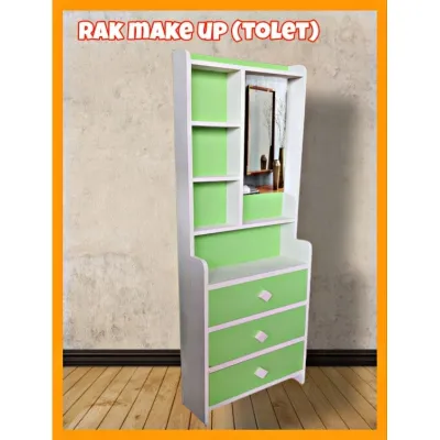 MEJA RIAS LEMARI KACA MINIMALIS RAK MAKE UP KACA AMANAH DECORATION