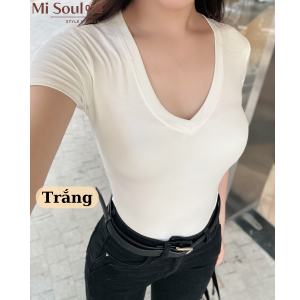 Áo Thun Cộc Tay Cổ Tim Nữ Chất Cotton Mềm Mại BigSize Misoul Áo Thun Trơn Cổ V Bassic 406