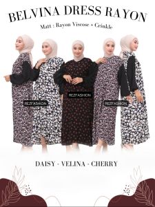 Belvina Dress Ld 120 | Gamis Rayon Motif Kombinasi Crinkle Stylish